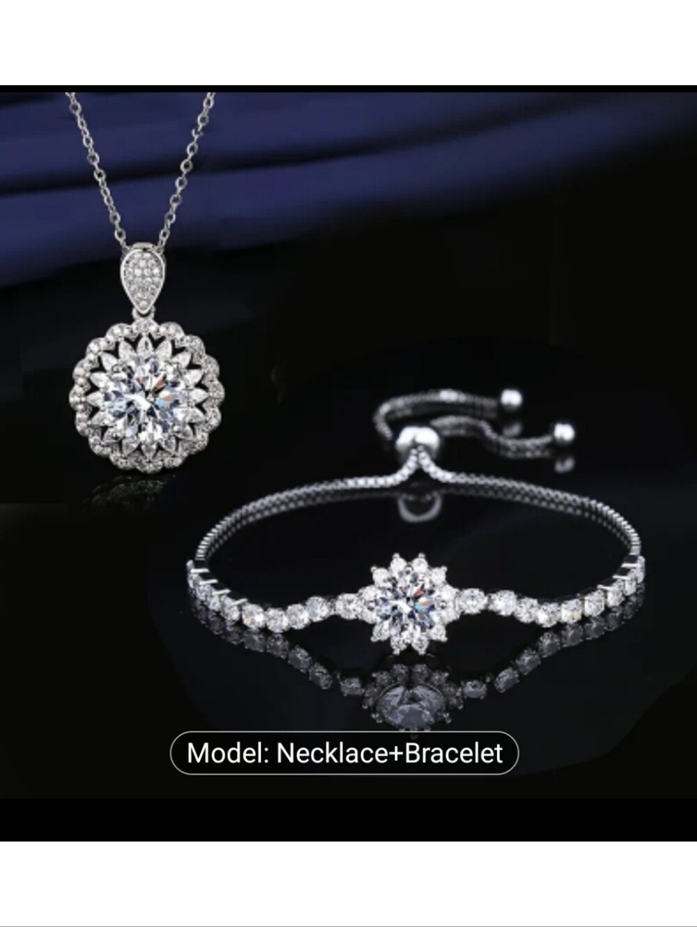 5 Carat Diamond Sunflower Simulant Necklace & Bracelet Set White Gold Plated